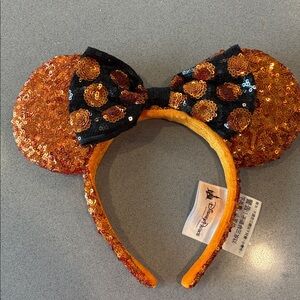 Disney Parks Orange Sequin Minnie Mouse Ears Headband